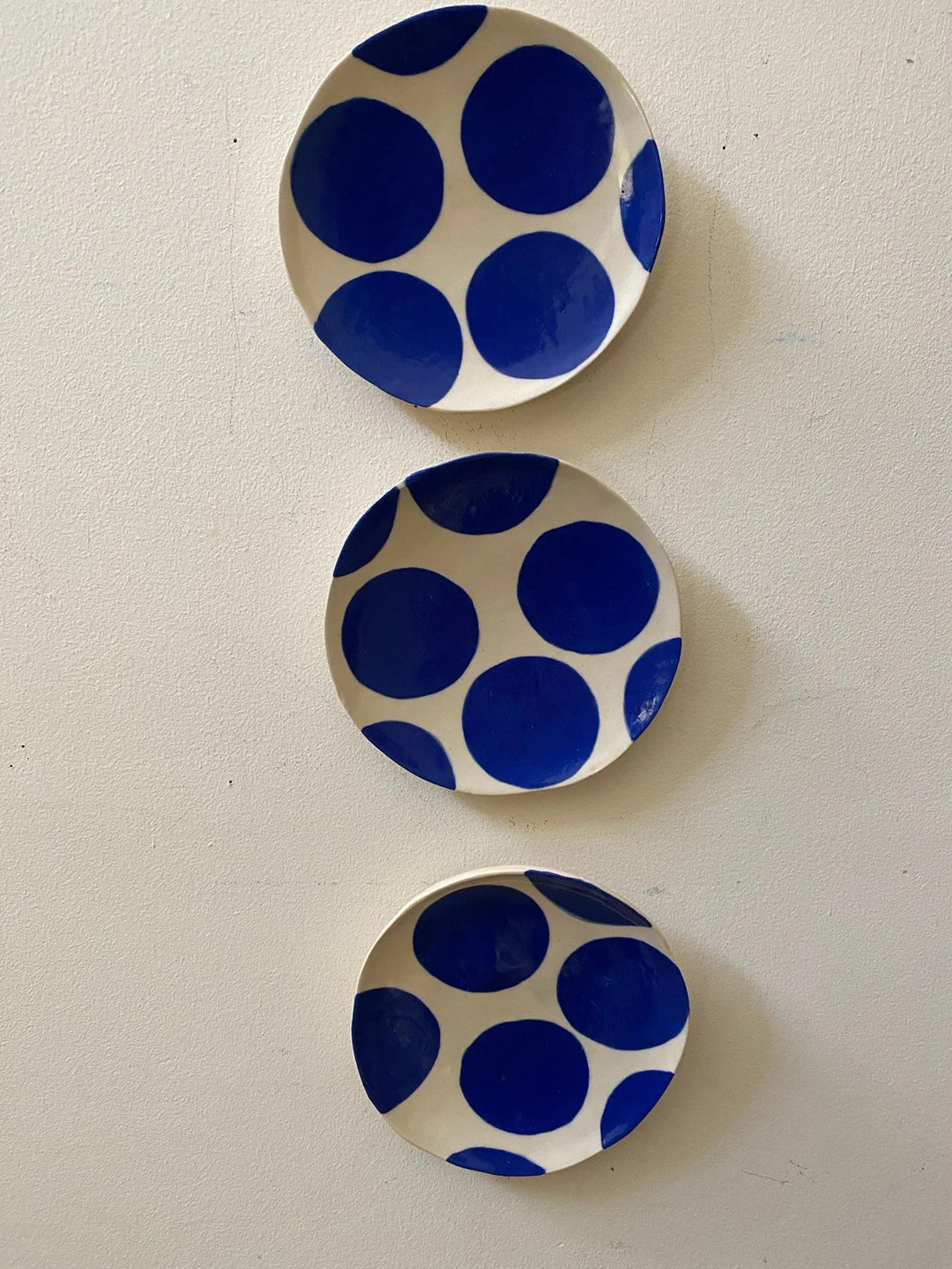 Whimsical Pottery Plates, 3 Hanging Pottery Plates, Large Blue Polka Dot Plates, All the Same Siz... | Etsy (US)