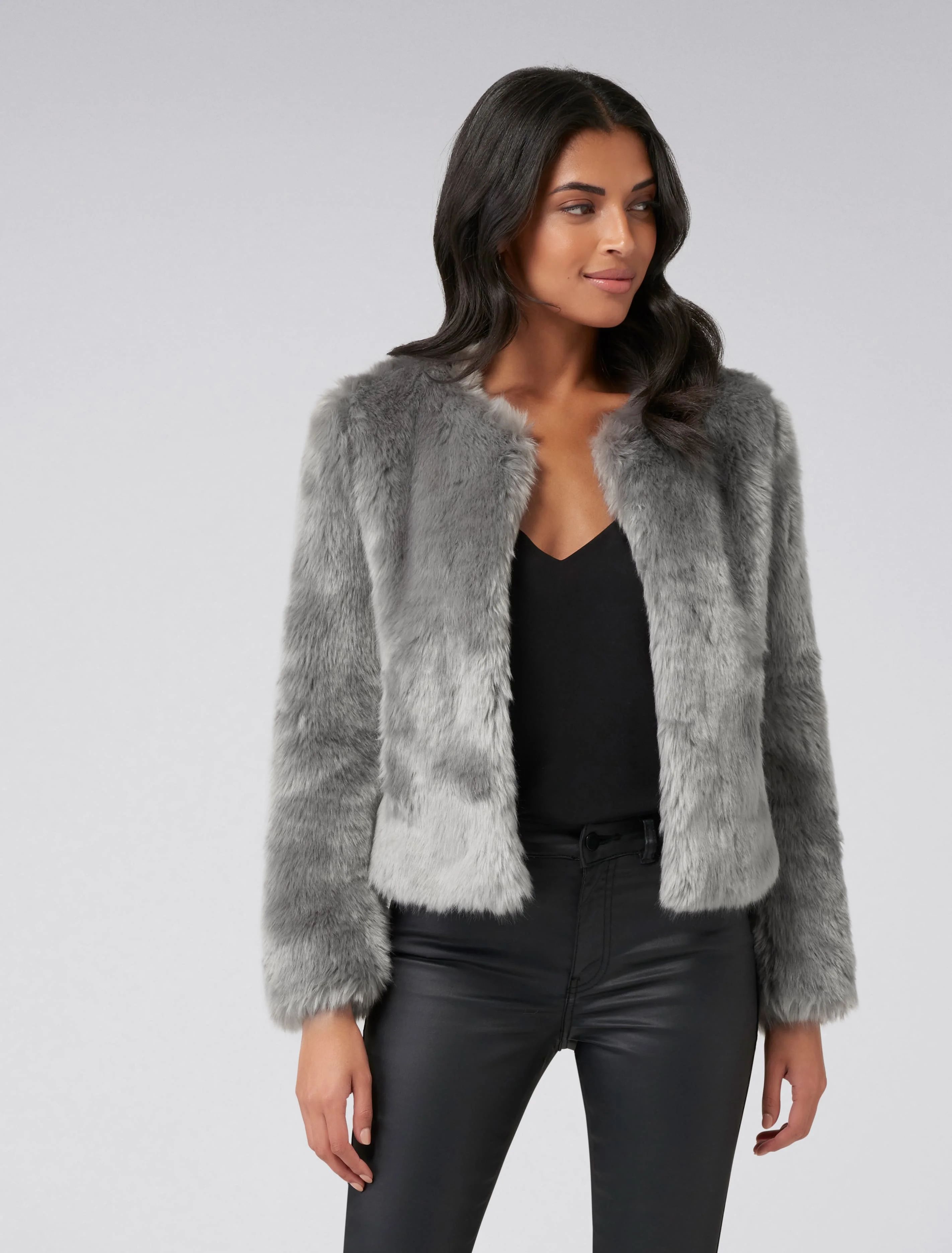 Angel Cropped Fur Coat - Grey - 8 | Ever New (CA)
