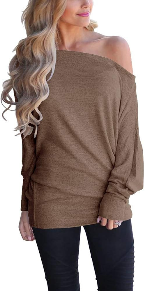 INFITTY Women's Off Shoulder Tops Casual Loose Batwing Sleeve Shirts Tunic Knit Oversized Pullove... | Amazon (US)