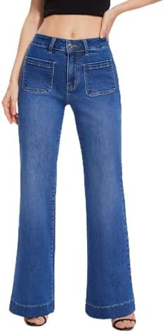 FLYING BANANA Women's Flare High Waisted Bell Bottom Wide Leg Jeans Baggy Stretch Trendy Denim wi... | Amazon (US)