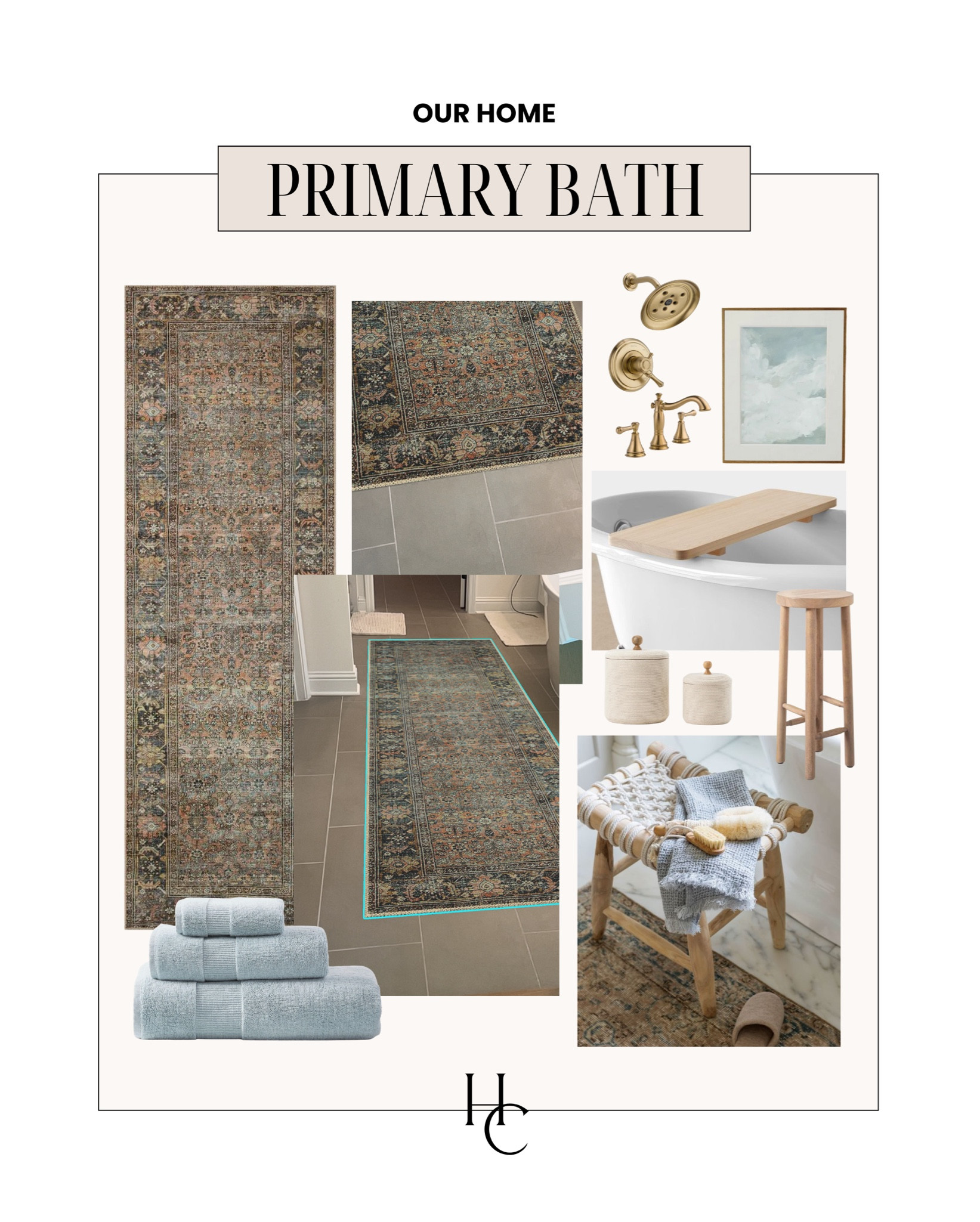 Highly recommend using the “see it in your space” feature if a site has it! You can see here with the rug. Our primary bath inspo — coastal, calm, boho. 🌊🐚🥥 #loloi #targethome #deltachampagnebronze #coastalhome 

#LTKHome #LTKFindsUnder100