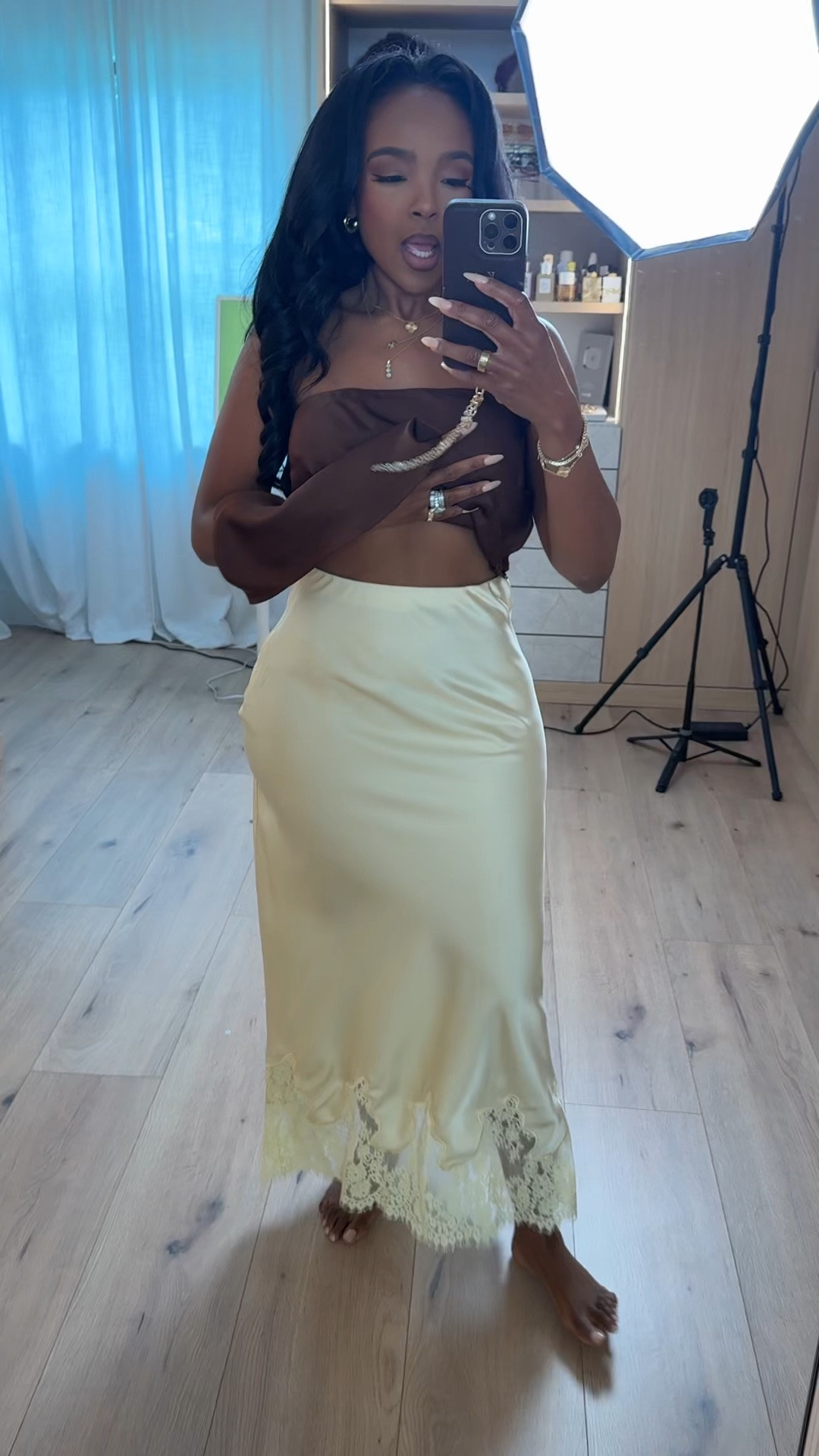 Scroll to shop this effortlessly elevated neutral look 🤎

The chocolate satin-style top paired with this lace detail skirt gives the prettiest rich girl aesthetic without trying too hard. Feminine, classy, and lightweight for summer while still looking polished and expensive. Such a good mix of soft textures and neutral tones that can be styled multiple ways.

Perfect for vacation dinners, brunch, date nights, resort wear, girls night, and summer events.

📏 Measurements: 5’4”, 140 lbs, 34D-27-40, Size Small

Save this look for your next classy neutral outfit inspo ✨

neutral outfit inspiration, chocolate brown outfit, satin top outfit, feminine classy style, elegant summer outfit, resort wear women, vacation dinner outfit, elevated neutral fashion, lace skirt styling, rich girl aesthetic, chic summer outfits, effortless feminine fashion

Follow me on Instagram and YouTube @kirasfashionfinds

#LTKStyleTip #NeutralStyle #SummerFashion