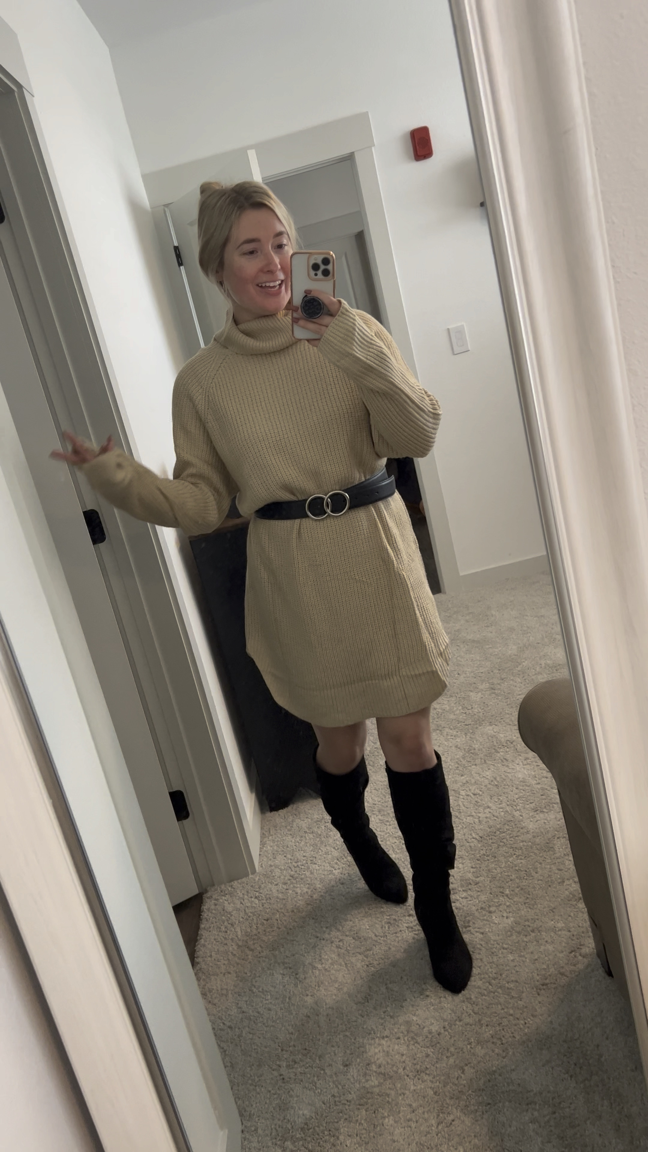 3rd Amazon Prime Day Find 🤎

Again, typically not a sweater dress girl — if you’re a short girl too, you know! But I’m loving this one!

A good length, cozy (not scratchy), and I still have a figure. The belt definitely helped make that happen + these boots have me some much needed length. Overall, really love how it came together!

#LTKHoliday #LTKfindsunder50 #LTKVideo