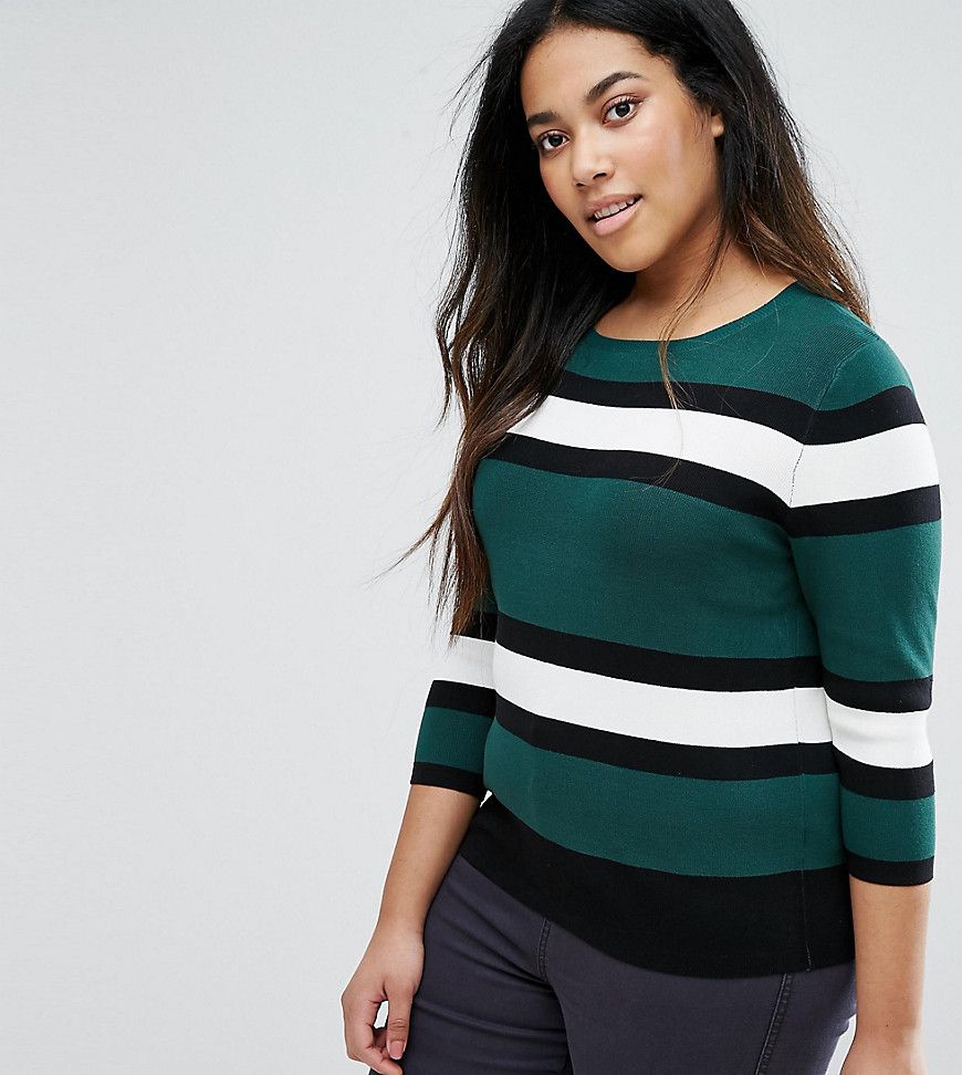 New Look Curve Stripe Color Block Knit Sweater - Green | ASOS US