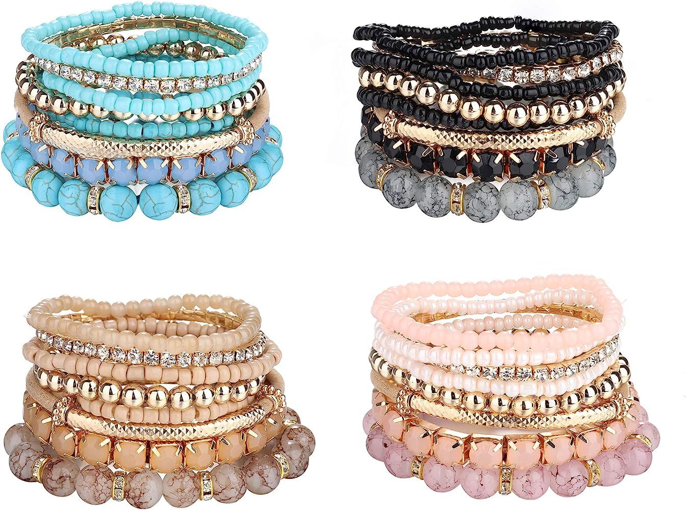 SAILIMUE 4 Sets Bohemian Stackable Bead Bracelets for Women Multicolor Stretch Beaded Bracelets L... | Amazon (US)