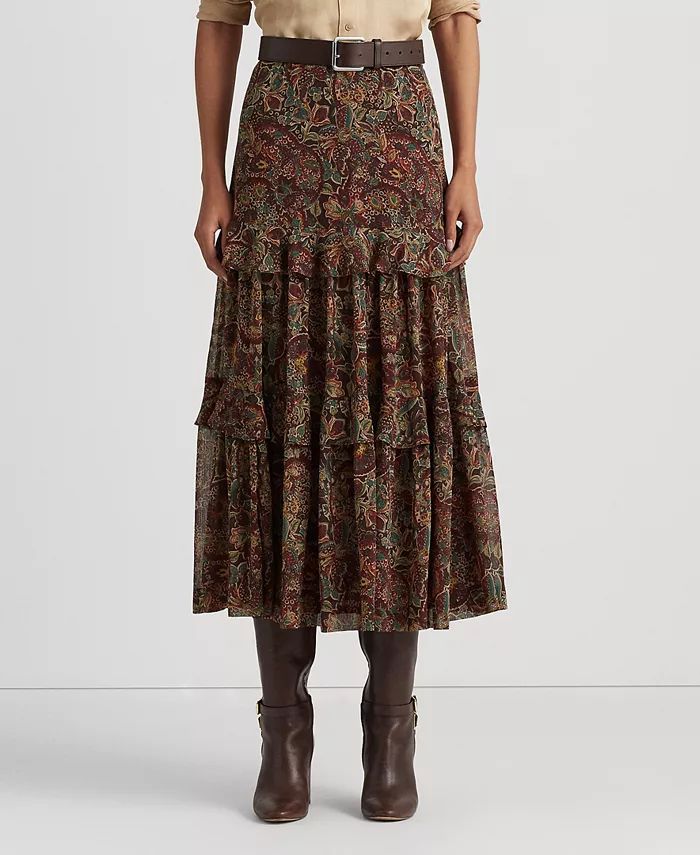 Women's Floral Crinkle Georgette Tiered Skirt | Macy's