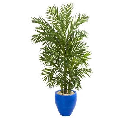 Artificial Palm Tree in Planter Bay Isle Home Base Color: Blue, Size: 66" H x 31" W x 25" D | Wayfair North America