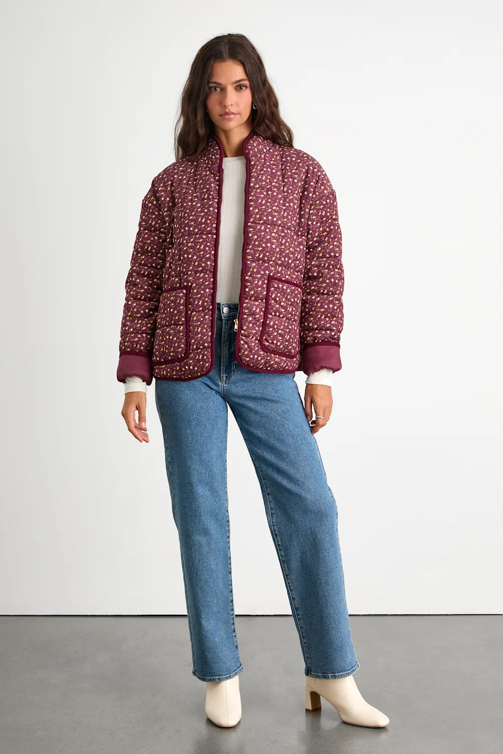 Bundled Perfection Burgundy Floral Quilted Puffer Jacket | Lulus