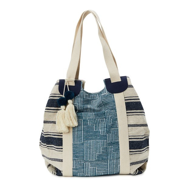 No Boundaries Women's Woven Tote Beach Handbag Blue | Walmart (US)