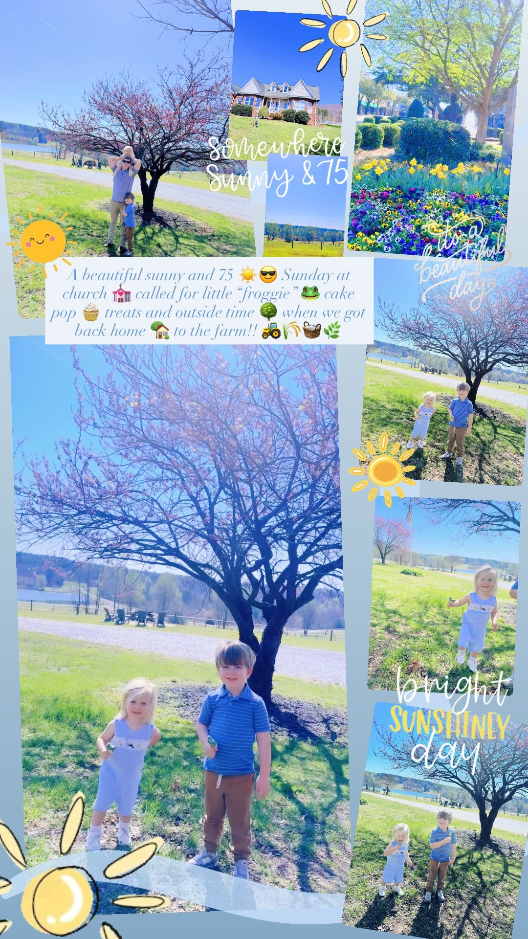 A beautiful sunny and 75 ☀️😎 Sunday at church 💒 called for little “froggie” 🐸 cake pop 🧁 treats and outside time 🌳 when we got back home 🏡 to the farm!! 🚜🌾🧺🌿
