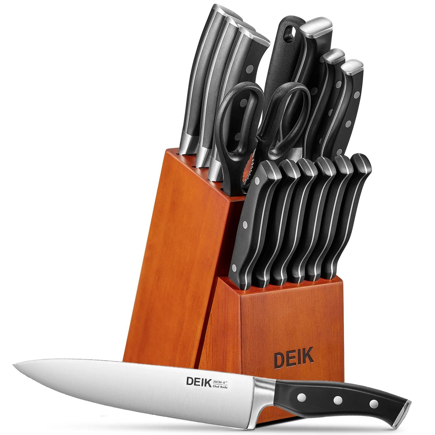 Deik Knife Set, 15 Pieces German Stainless Steel Kitchen Cutlery Block Set - Walmart.com | Walmart (US)