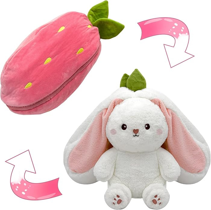 Bunny Stuffed Animal,Strawberry Reversible Cuddle Bunny Plush Doll with Zipper Cute Soft Rabbit T... | Amazon (US)