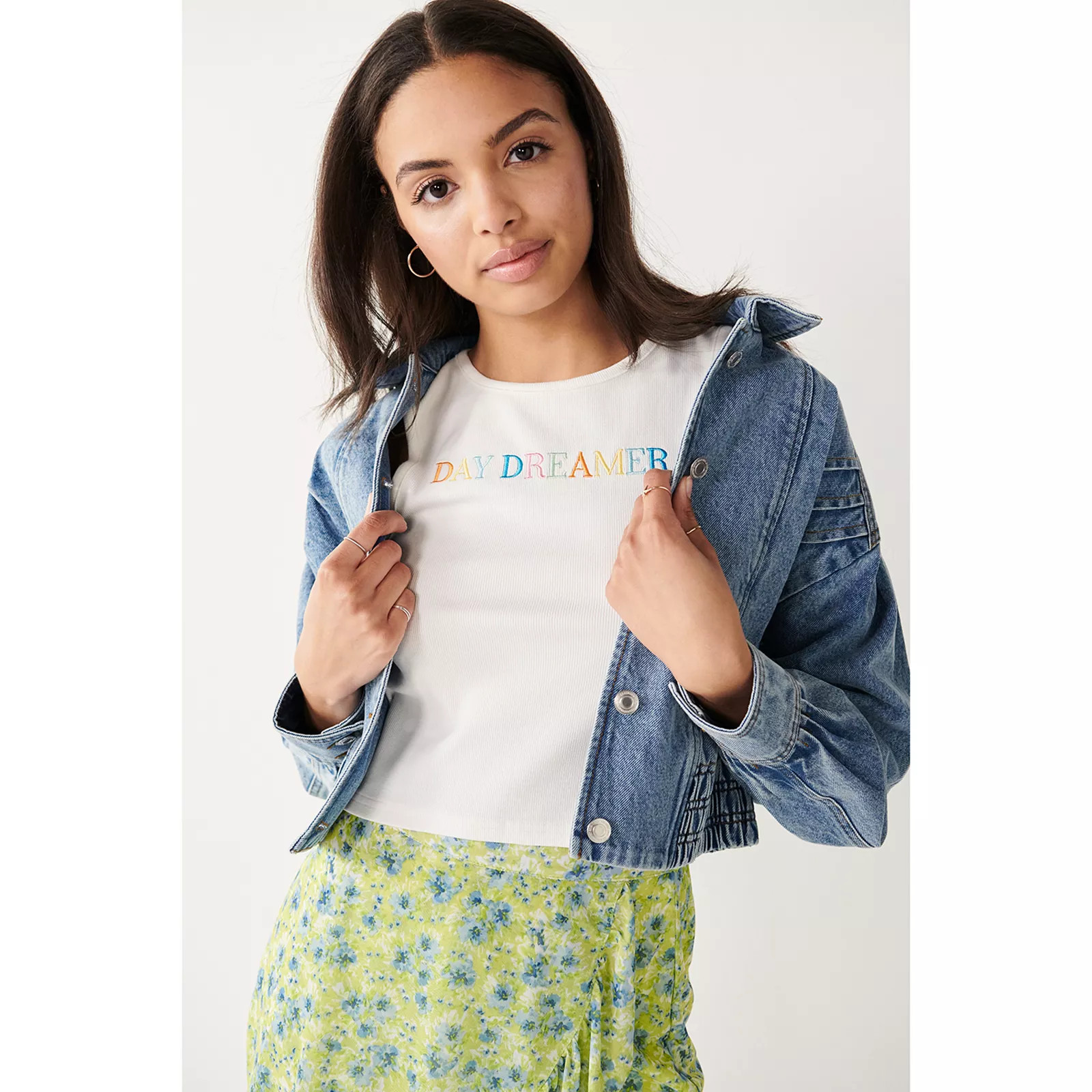 Juniors' SO Elastic Waist Cropped Denim Jacket, Girl's, Size: XL, Blue | Kohl's