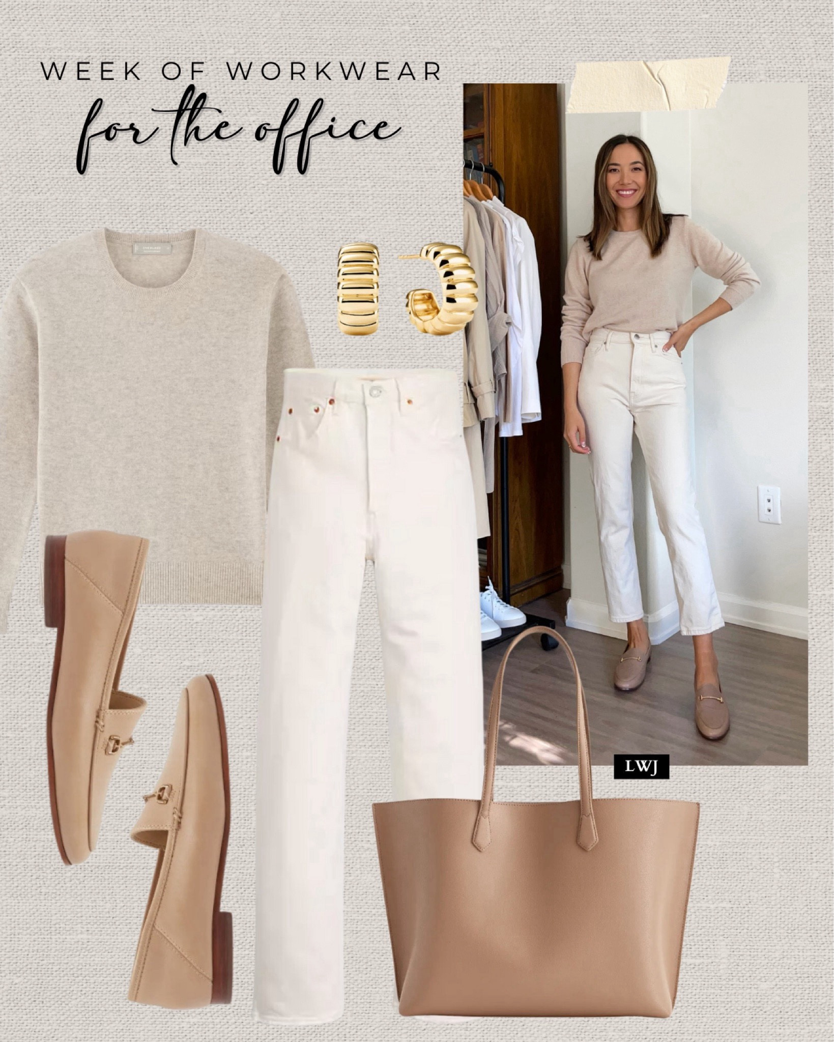 Week of workwear: for the office 

Workwear / office outfit / business casual / smart casual / neutral outfit / cashmere sweater / white jeans / loafers/ tote bag / earrings 

#LTKFindsUnder100 #LTKStyleTip #LTKWorkwear
