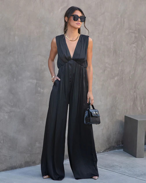 Nicoletta Satin Pocketed Jumpsuit - Black | VICI