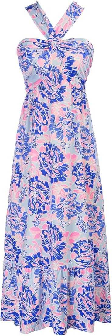 GRACE KARIN 2023 Women's Criss Cross Halter Neck Sleeveless Summer Floral Print Flowy A Line Maxi... | Amazon (US)