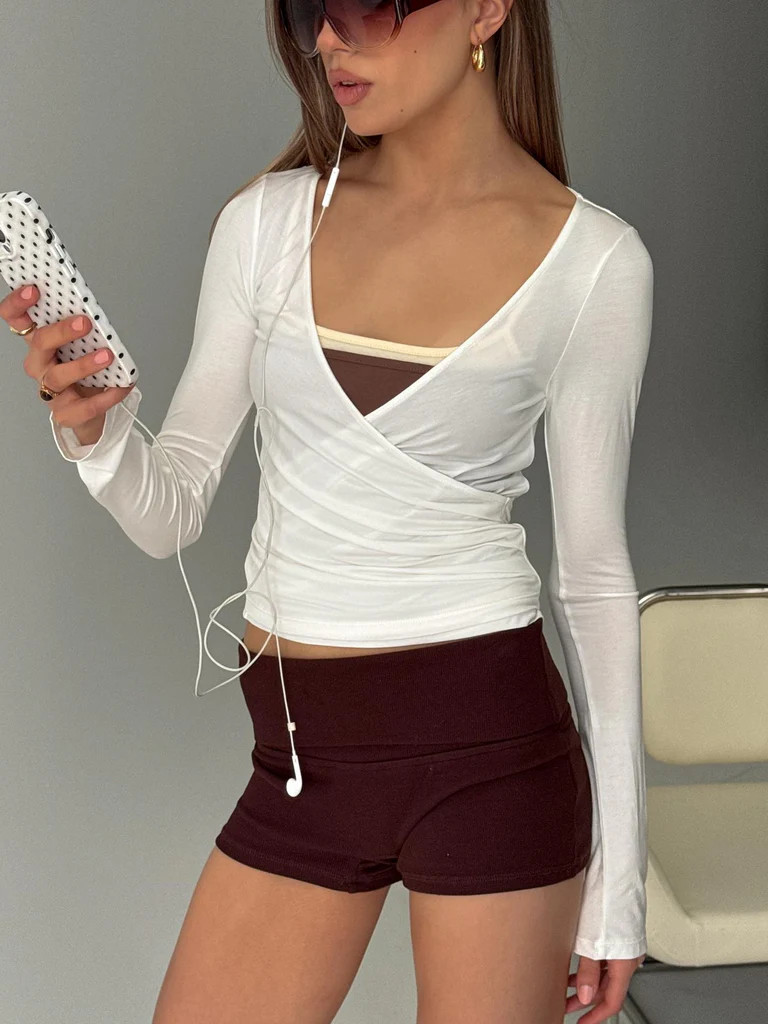 Sylka Long Sleeve Jersey Wrap Top White | Princess Polly US