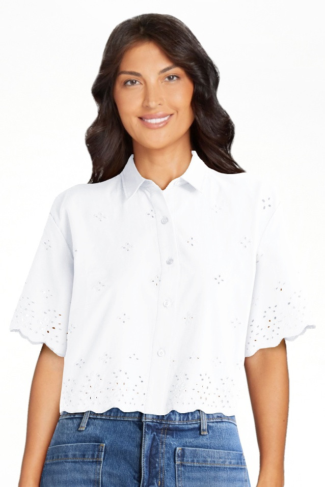 Free Assembly Women's and Women's Plus Cropped Cotton Eyelet Shirt, Sizes XS-4X | Walmart (US)