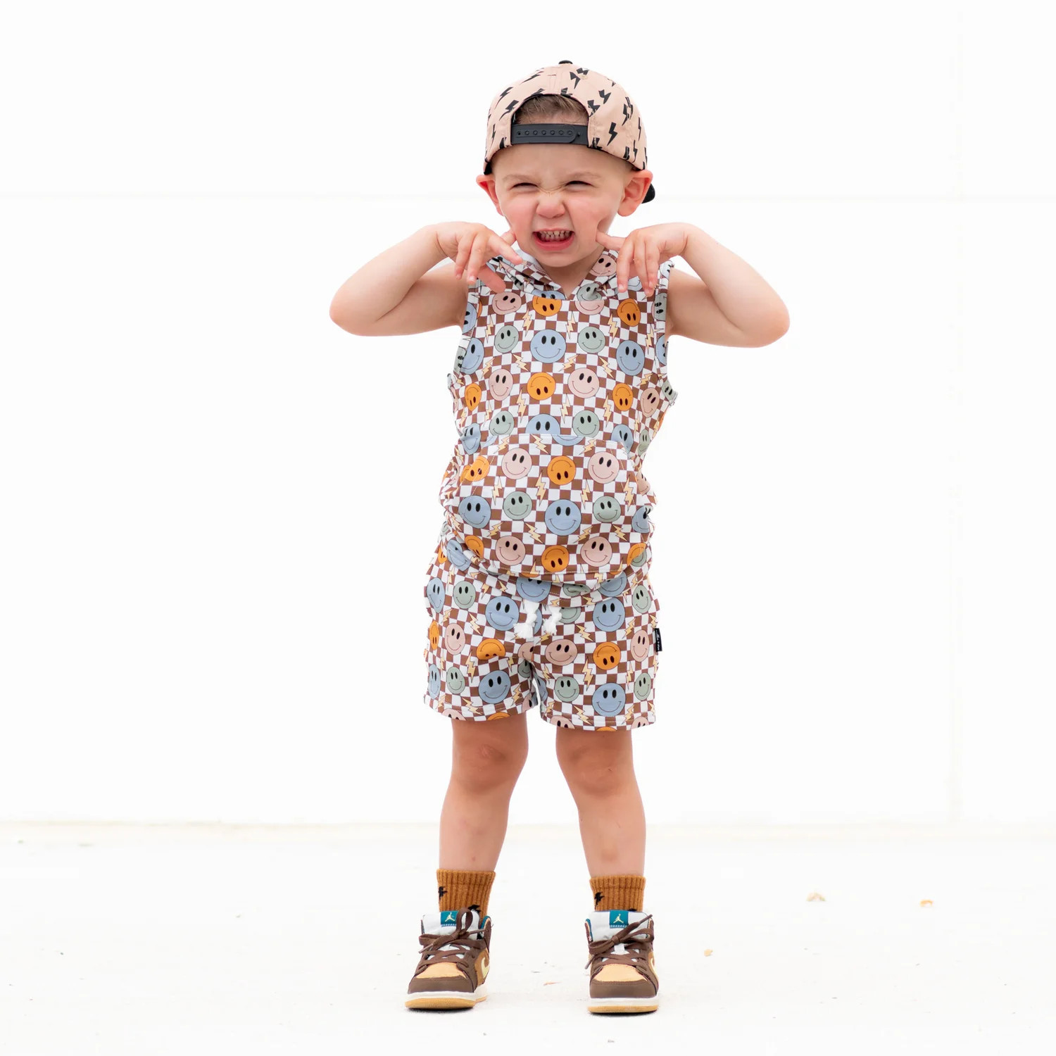 BAMBOO HOODIE TANK- Beige Happy Smiles | millie + roo
