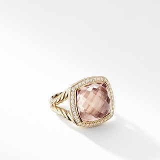 Albion® Ring in 18K Yellow Gold with Morganite and Pavé Diamonds | David Yurman