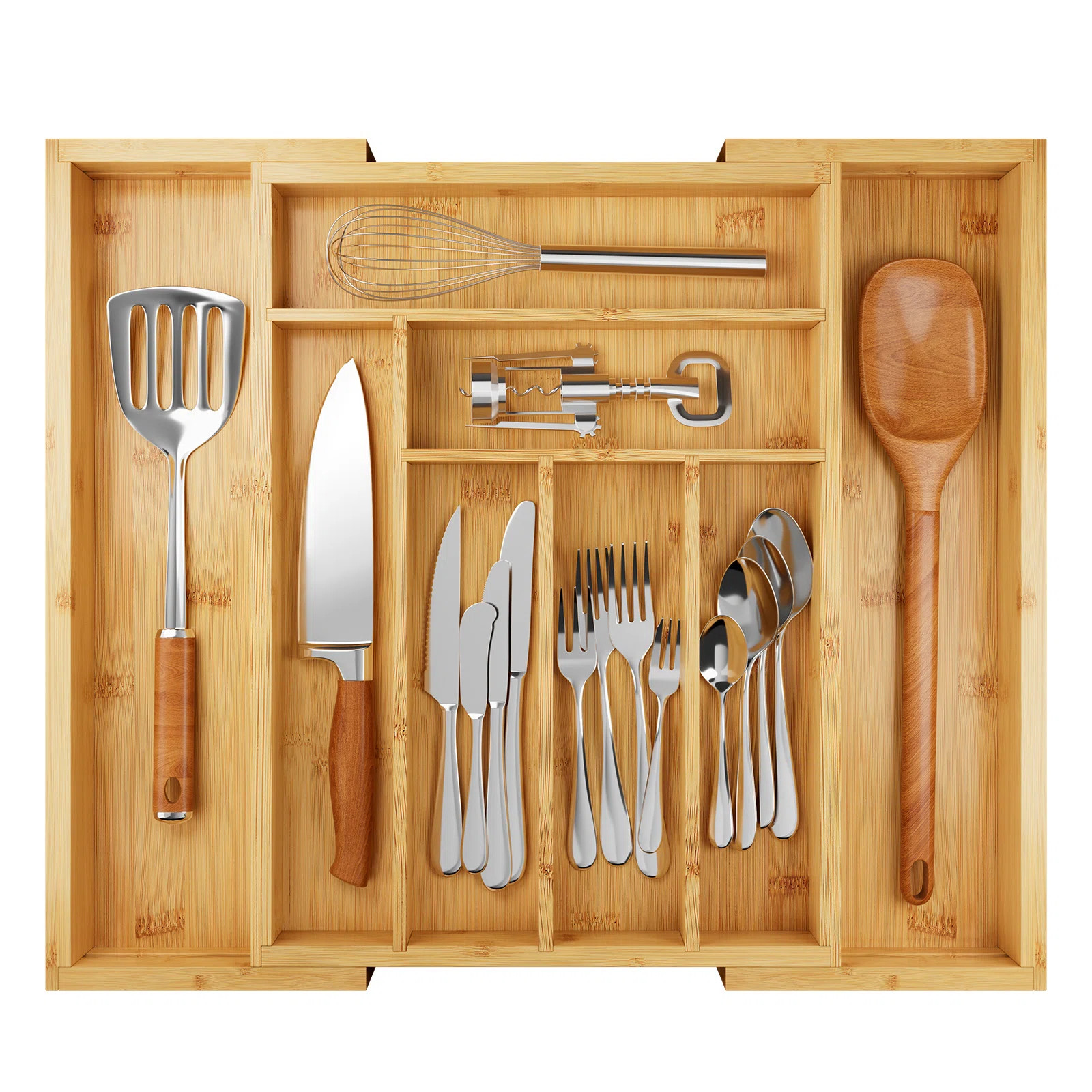 Luzius Bamboo Adjustable Expandable 8 Slot Flatware Drawer Organizer Silverware Organizer for Kit... | Wayfair North America