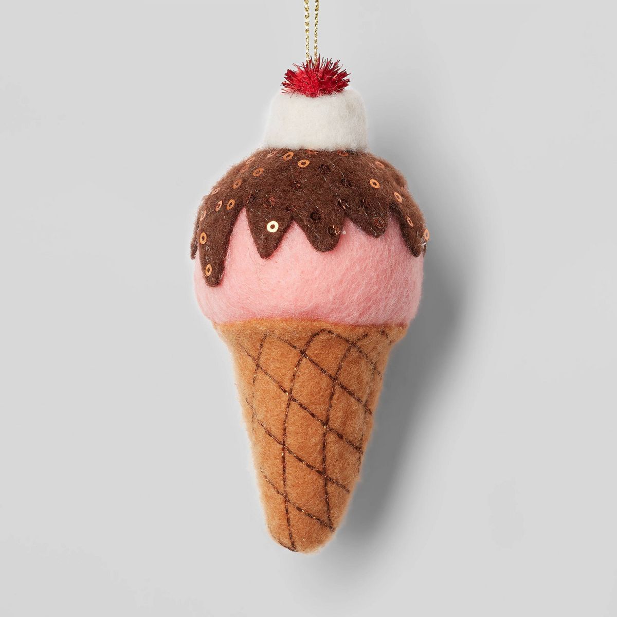 Sequined Felt Ice Cream Cone Christmas Tree Ornament Brown/Pink - Wondershop™ | Target