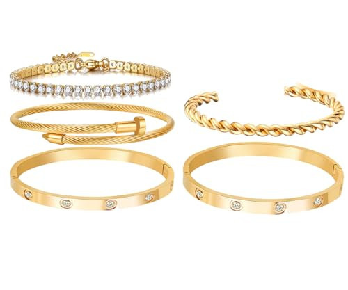 A D. ALLEN & DANMI. 18 K Gold Plated Love Bangle Bracelet Set Tennis Bracelet Set for Love | Amazon (US)