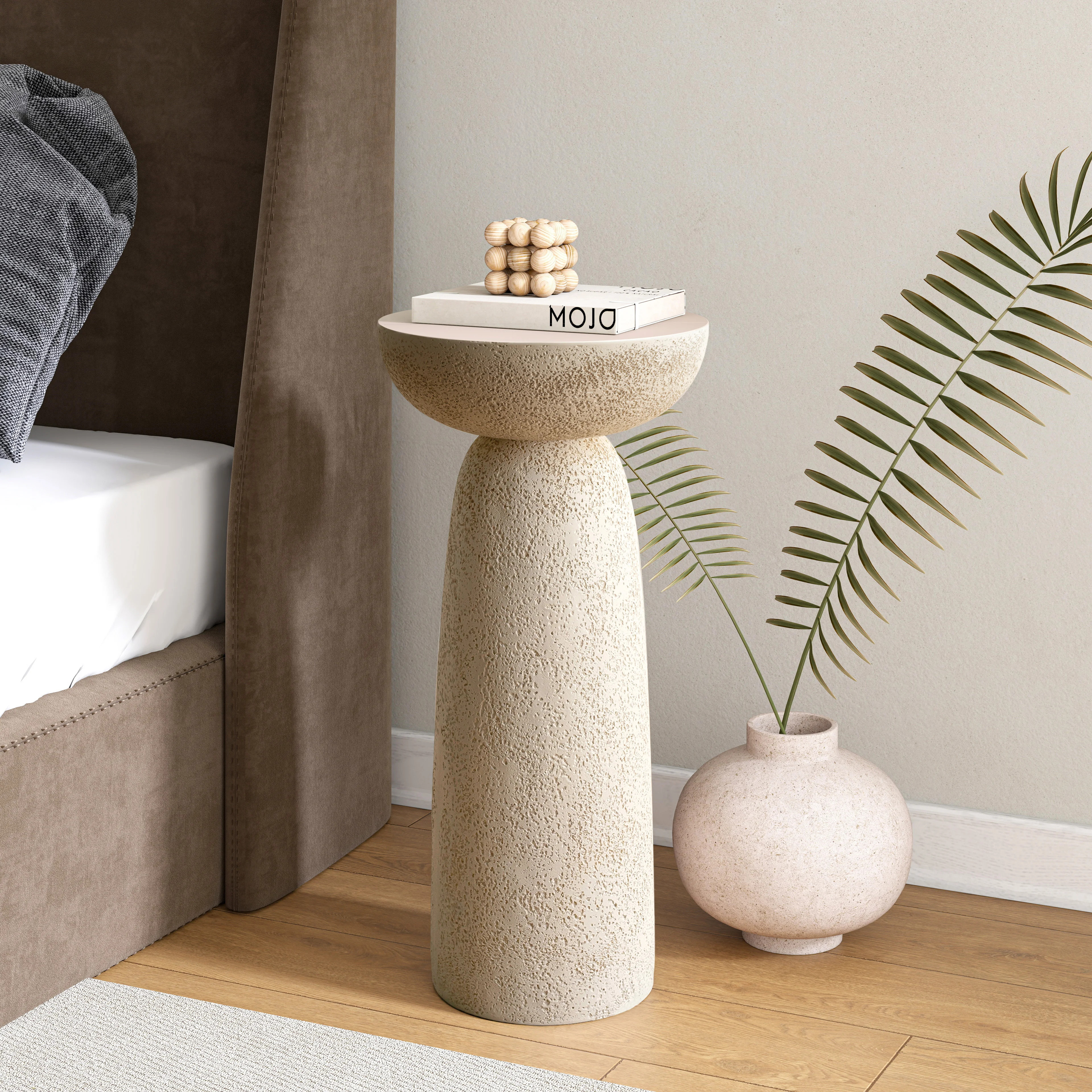 Sleek Cylinder Sandstone Pedestal Table | Wayfair North America