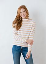 Brighton Boatneck Top in Striped Fleece (Natural Blush / White) | Dudley Stephens