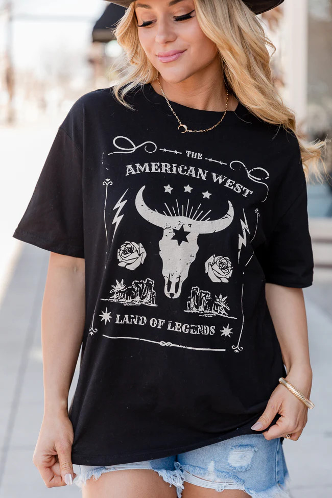 American West Black Oversized Graphic Tee | Pink Lily