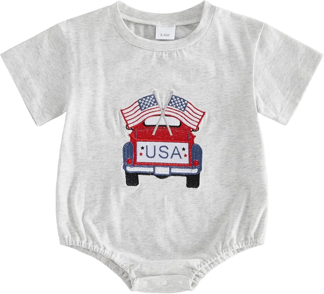 4th of July Baby Boy Girl Outfit USA Bubble Romper Fourth of July American Flag T-shirt Newborn S... | Amazon (US)