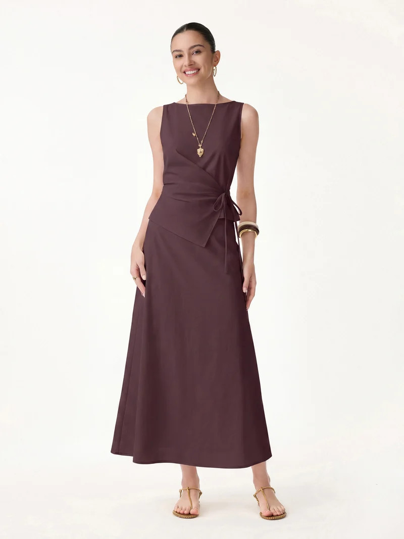 2Pcs Set Boatneck Waist-Defined Top & Maxi Flared Pull-On Skirt | OGLmove