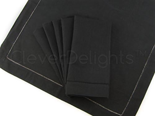 CleverDelights 20" Hemstitched Dinner Napkins - 12 Pack - Black - 45/55 Cotton Linen Blend | Amazon (US)