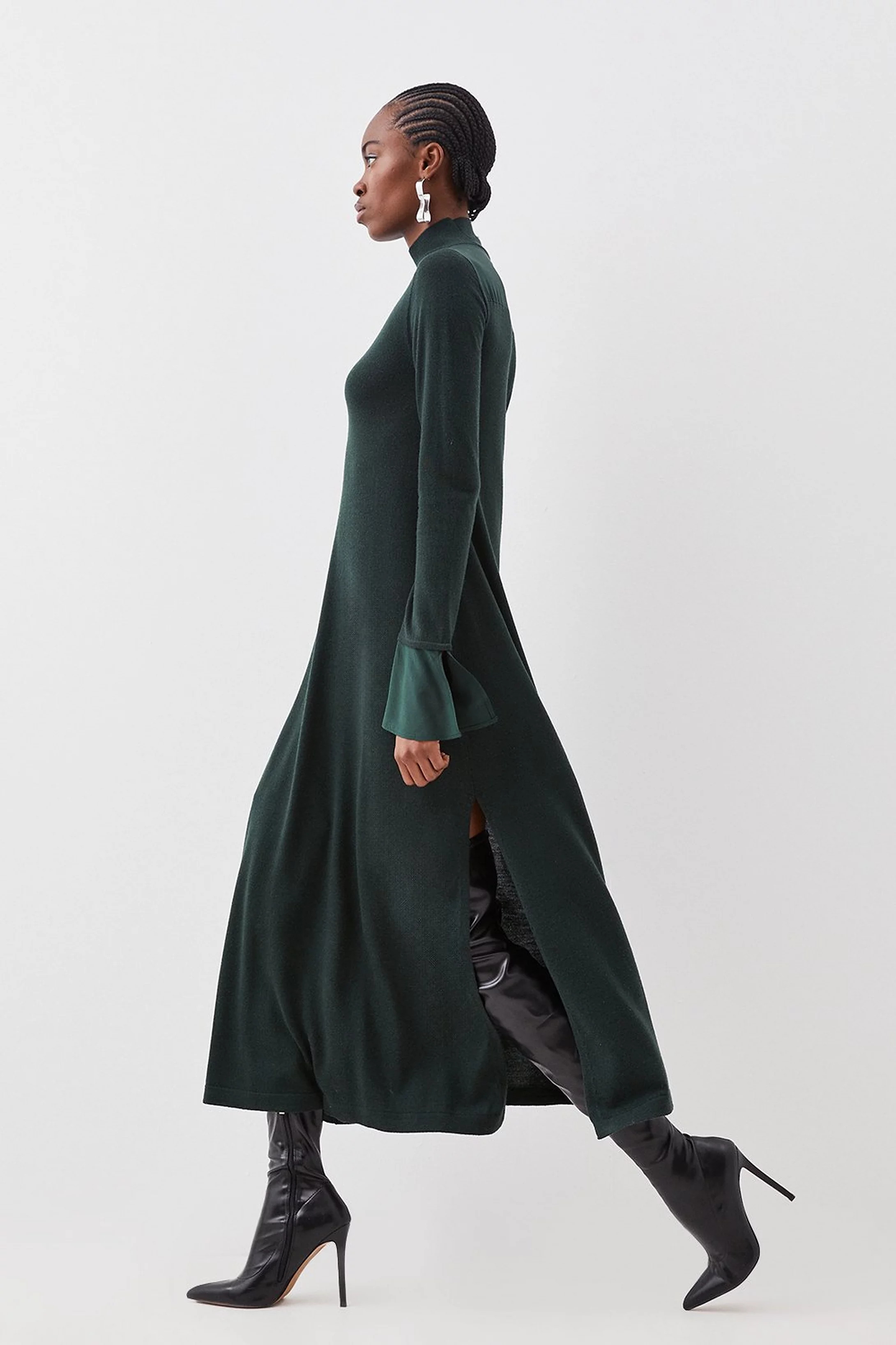 Merino Wool Silk Cuff Maxi Knit Dress | Karen Millen UK + IE + DE + NL