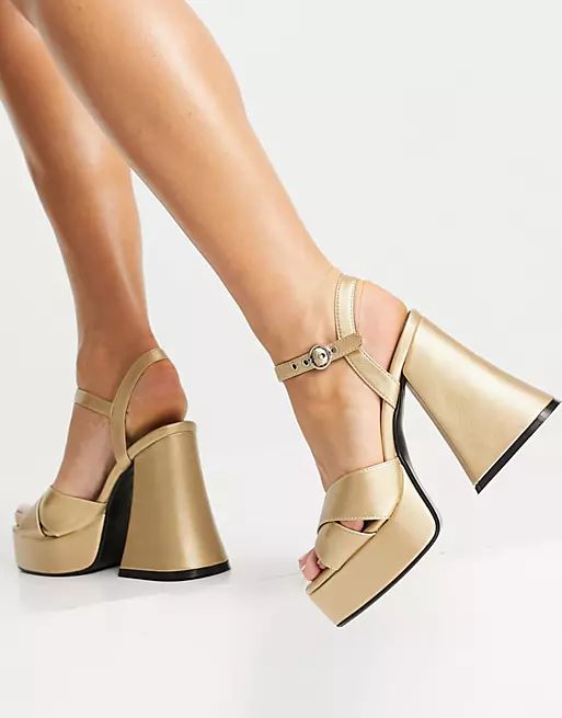 Lamoda flared heel platform sandals in gold | ASOS (Global)
