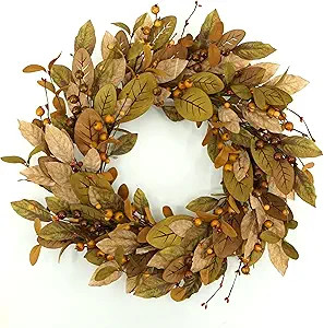 WreathDream 20'' Fall Wreath Autumn Wreath for Front Door with Brown Magnolia Leaves and Small Po... | Amazon (US)
