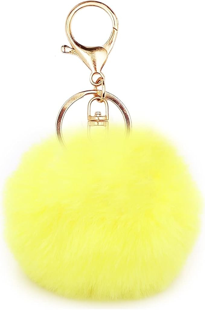 jtkdxqs Pom Pom Keychain Soft Artificial Rabbit Fur Plush Fluffy Ball Key Ring for Women | Amazon (US)