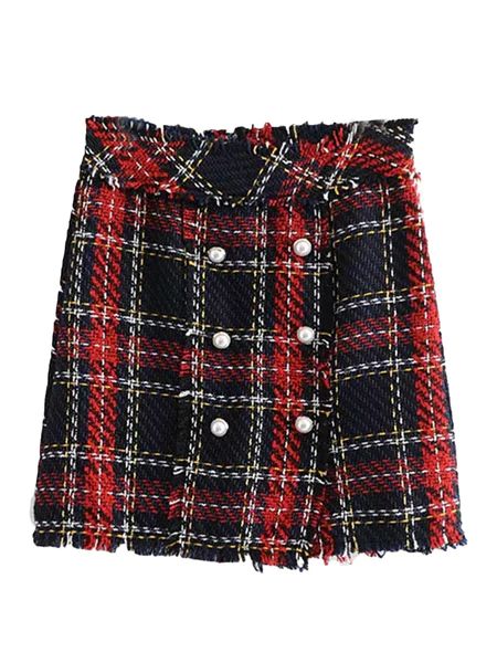 'Jess' Tweed Material Plaid Mini Skirt with Buttons | Goodnight Macaroon