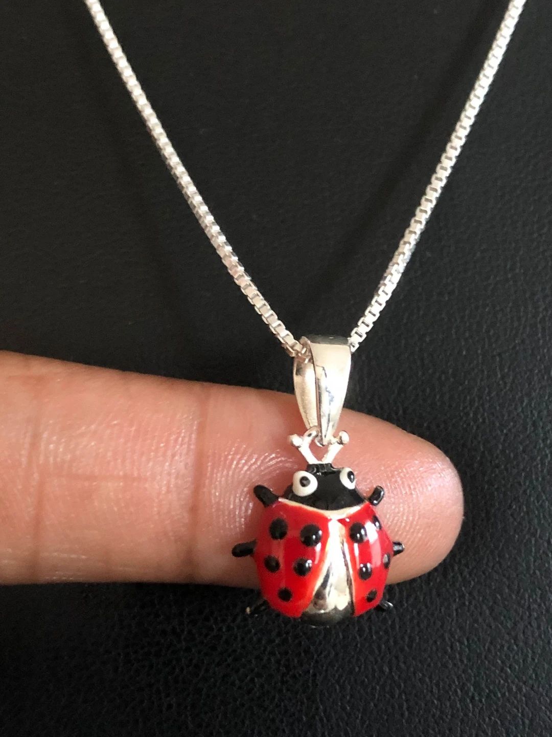 Red & Black Ladybug Necklace, Sterling Silver Ladybug Pendant, Dainty Ladybug Charm Necklace, Tin... | Etsy (US)