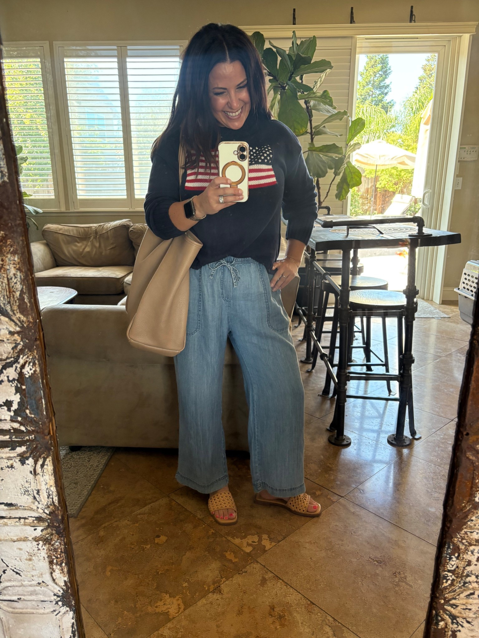 Happy Memorial Day Weekend! Size down in this cute American flag sweater. I’m wearing an XS. 

Patriotic OOTD
Fourth of July Style
Ralph Lauren
Preppy Summer Style
Summer outfit 

#LTKOver40 #LTKSeasonal #LTKPetite