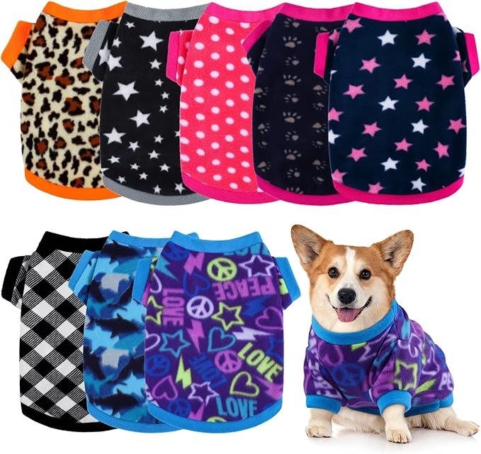 Pedgot Set of 8 Dog Sweater Puppy Clothes Soft Dog Outfits Winter Pet Fleece Sweater Warm Pet Shi... | Amazon (US)