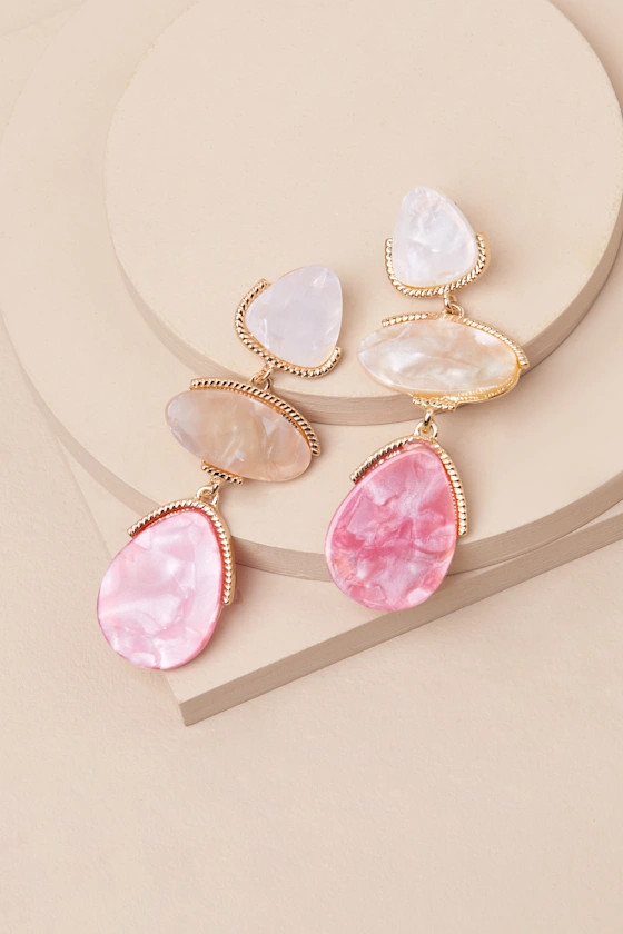 Chrysanta Pink Stone Drop Earrings | Lulus