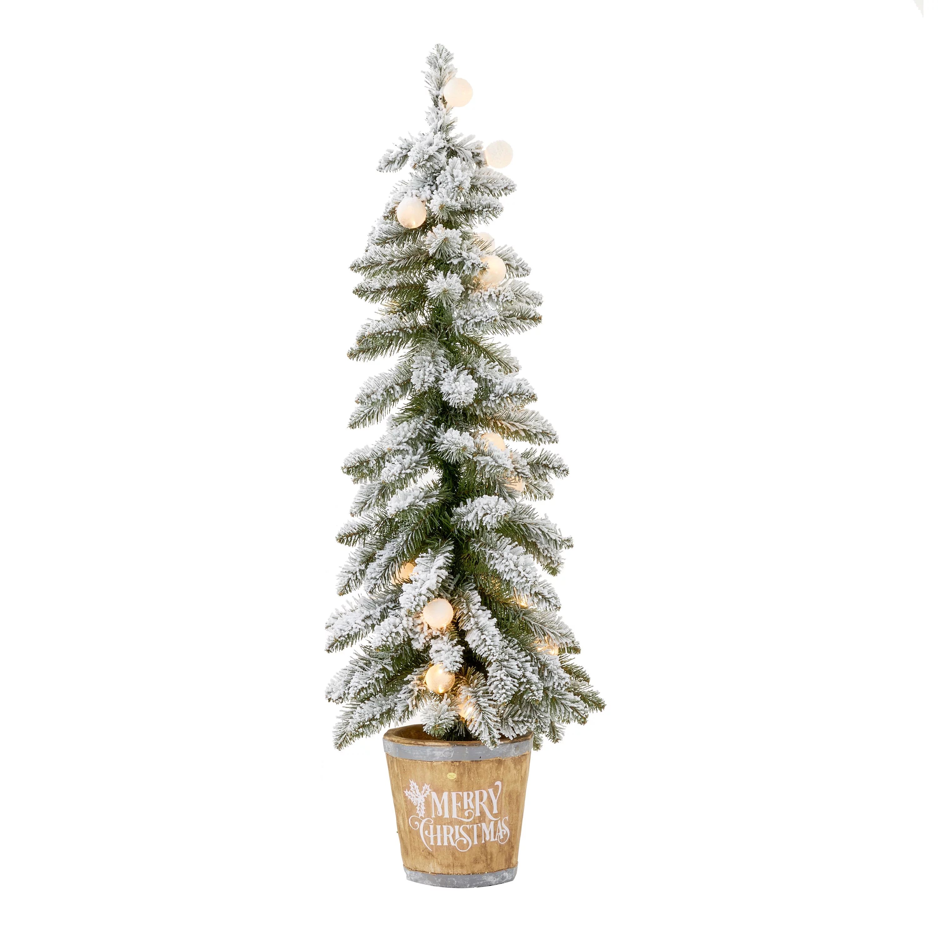 Holiday Time 4ft Pre-Lit Christmas Joy Flocked Potted Tree, Color-Changing LED, Green, 4' - Walma... | Walmart (US)
