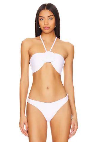 MILLY Cabana Rosette Halter Bikini Top in White from Revolve.com | Revolve Clothing (Global)