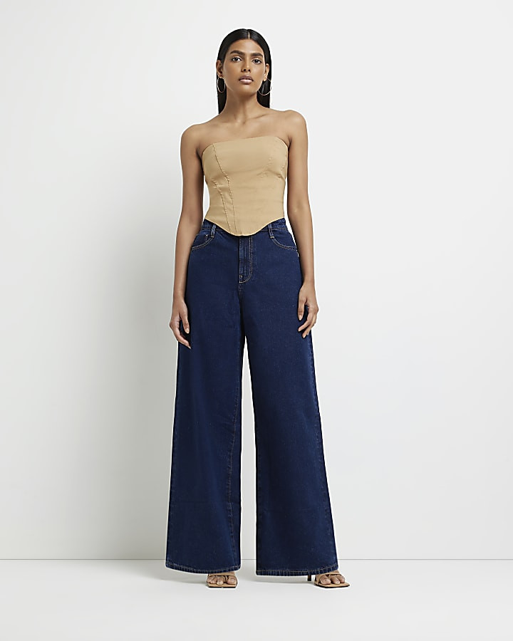 Navy denim wide leg jeans | River Island (UK & IE)