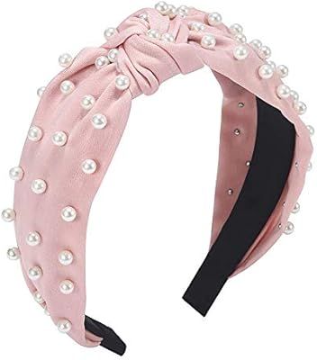 Faux Pearl Headbands for Women Girls Top Knot Wide Cloth Wrap Twist Hairband Adult Vintage Cloth ... | Amazon (US)