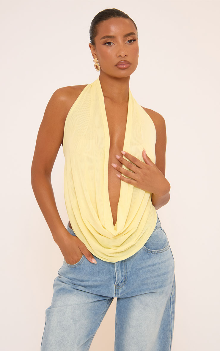 Extreme Cowl Halterneck Top In Yellow Mesh | EGO Shoes (US & Canada)