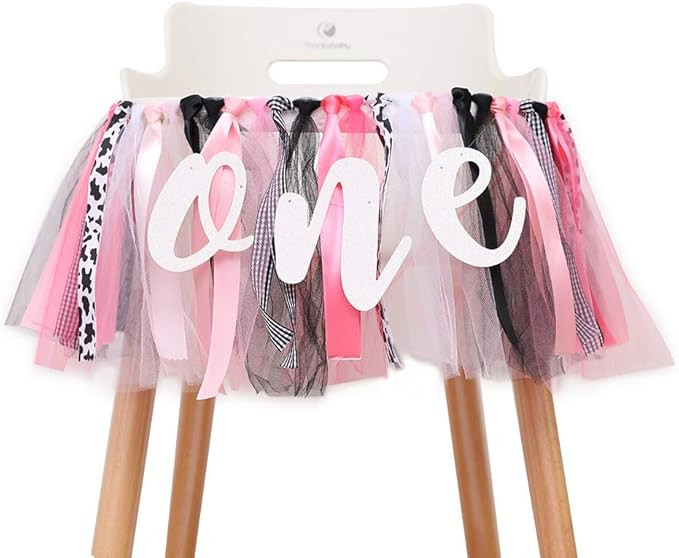 WAHAWU Cow Print High Chair Birthday Banner - Pink Cow Banner for 1st Birthday , Holy Cow Im One ... | Amazon (US)