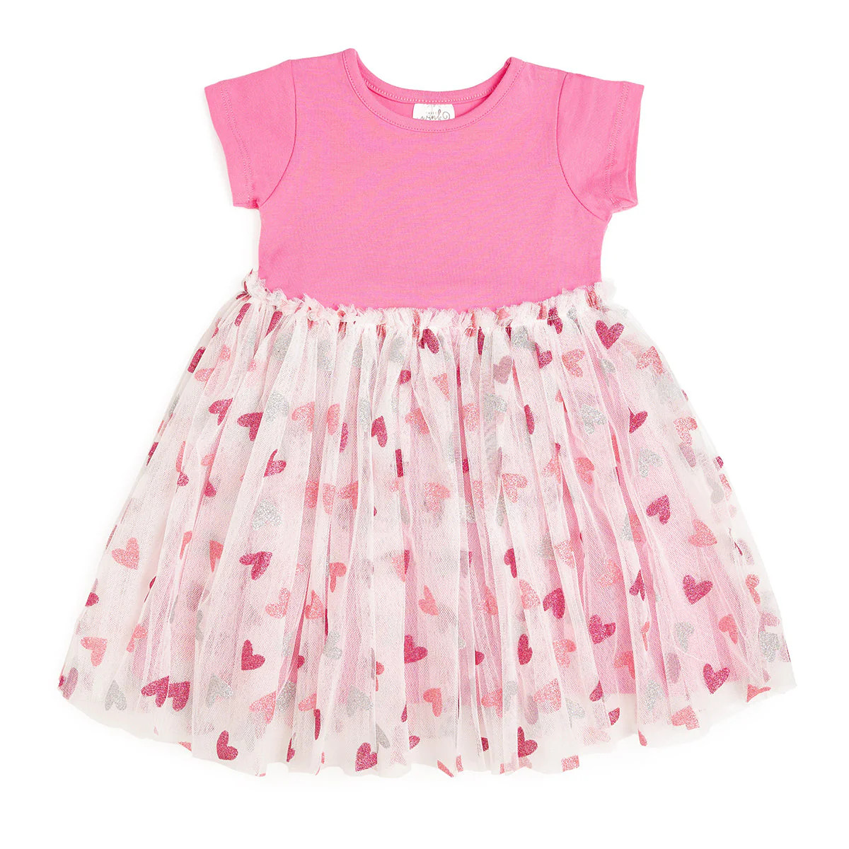 Glitter Heart Valentine's Day Short Sleeve Tutu Dress | Sweet Wink