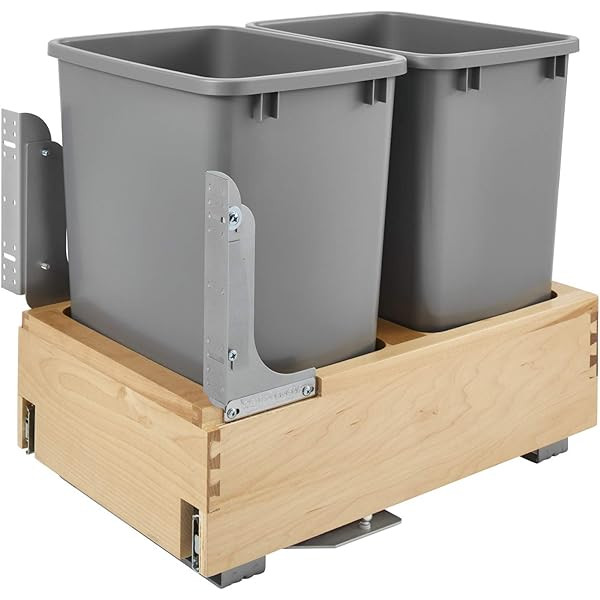Rev-A-Shelf 4WC-18DM2 Double 35-Quart Maple Bottom Mount Pullout Waste Container System with Wood Fr | Amazon (US)